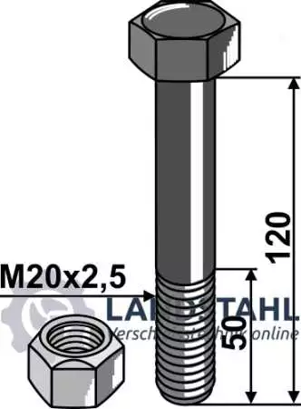 Schraube mit Sicherungsmutter - M20 x 2,5 - 10.9